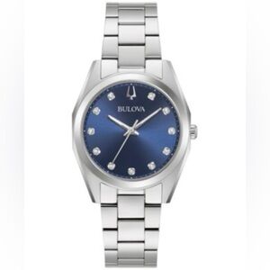 Bulova Surveyor Quartz Diamond Blue Dial Ladies ...
